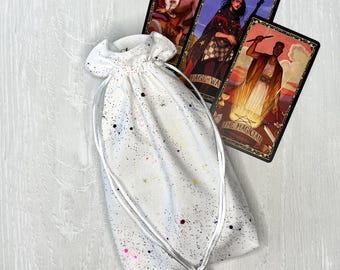 Rainbow Tarot Bag, Metallic Specks Drawstring Pouch, Tarot Deck Storage Holder, Witchcraft Divination Gifts & Supplies, Oracle Deck Pouch