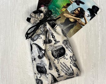 Witchy Tarot Bag, Drawstring Pouch, Tarot Deck Storage Holder, Standard Tarot, Halloween Witchcraft Wiccan Divination Gifts & Supplies