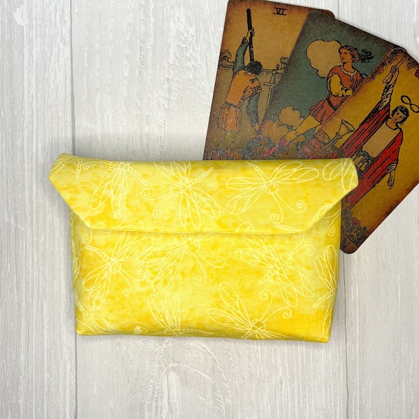 Yellow Dragonfly Tarot Pouch Clutch,  Magnetic Clasp Pouch, Tarot Bag, Tarot Reading Supplies & Accessories, Tarot Card Storage Holder