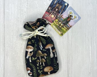 Mini Mushroom Tarot Deck Bag, Drawstring Pouch, Pocket Tarot, Dice Rune Crystal Bag, Witchcraft & Wiccan Supplies Gift, Divination Tools