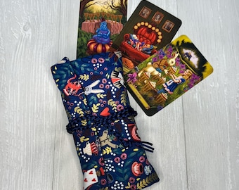 Alice's Adventures in Wonderland Tarot Wrap Pouch, Wonderland Tarot Card Pouch, Cat White Rabbit Tarot Deck Holder