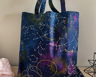 Galactic Canvas Tote Bag, Shoulder Bag, Witchy Tarot Tote Bag, Overnight Tote Bag, Witch Bag