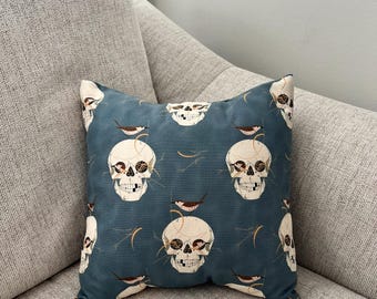 Witchy Skull Throw Pillow, Accent Pillow Case & Insert, Halloween Home Decor, 13x13 Handmade Pillow Cover