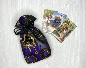 Mini Sun Moon Tarot Deck Bag, Bolsa con cordón, Tarot de bolsillo, Bolsa de runas de dados, Regalos de brujería Wiccan y Pagan Supplies, Herramientas de adivinación