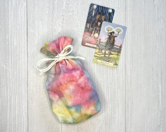Mini Tie Dye Tarot Bag, Drawstring Pouch, Tarot Deck Storage Holder, Pocket Tarot, Pagan Witchcraft Wiccan Divination Tools Gifts & Supplies