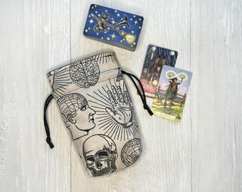 Mini Witchy Tarot Deck Bag, Drawstring Pouch, Pocket Tarot, Dice Rune Crystal Bag, Witchcraft & Wiccan Supplies Gift, Divination Tools
