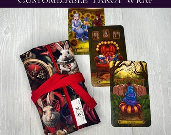 Customizable Wonderland Tarot Wrap, Alice's Adventures in Wonderland Tarot Bag, Cat White Rabbit Tarot Deck Wrap