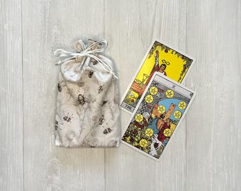 Large Bee Tarot Bag, Lined Drawstring Pouch, Tarot Deck Storage Holder, Standard Tarot, Pagan Witchcraft Wiccan Divination Tools & Gifts