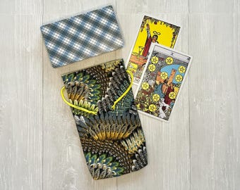 Large Feather Tarot Bag, Yellow Lined Drawstring Pouch, Tarot Deck Storage Holder, Pagan Witchcraft Wiccan Divination Tools Gifts & Supplies