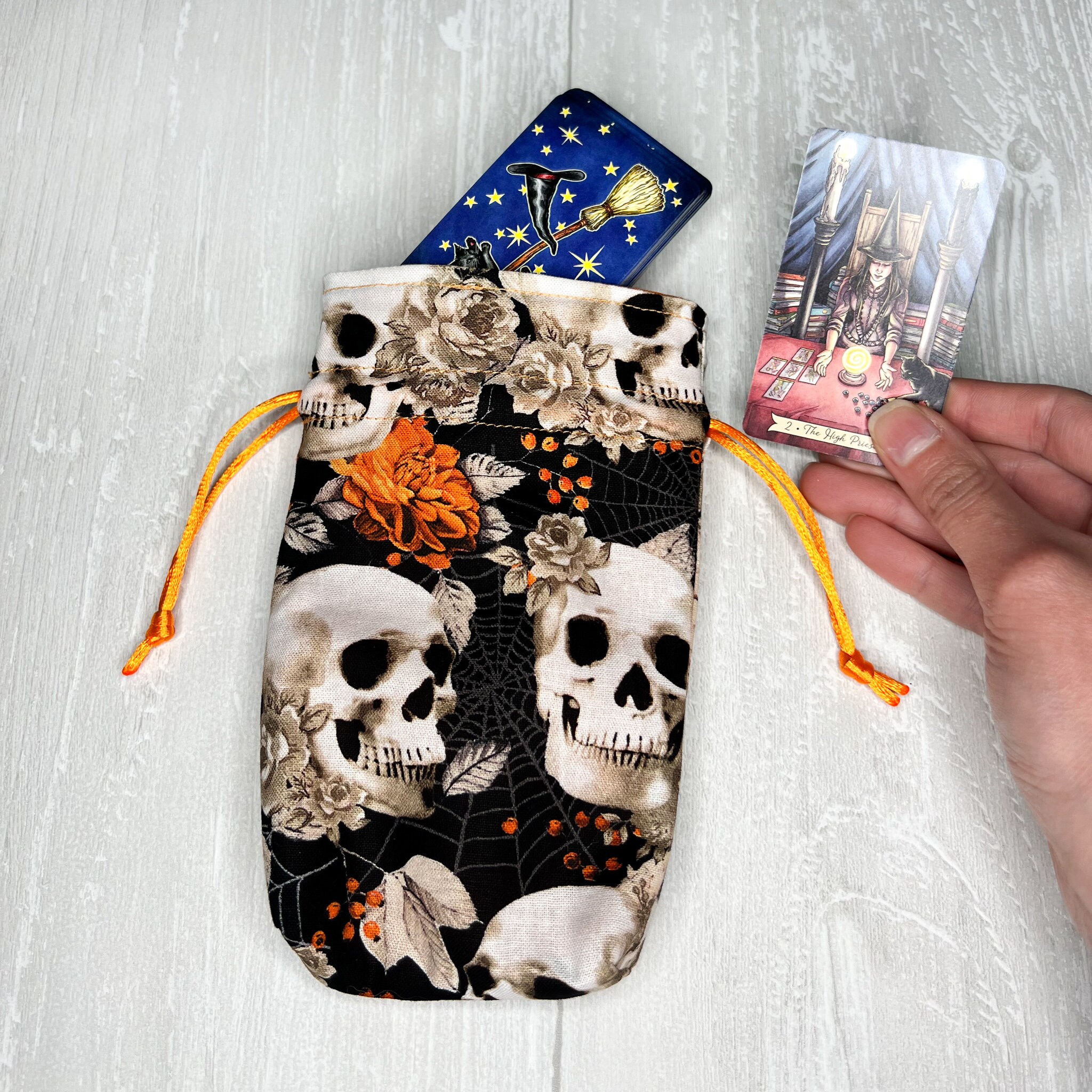 Mini Orange Skulls Tarot Deck Bag, Pocket Tarot Drawstring Pouch, Dice ...