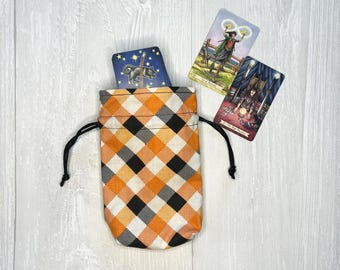 Mini Checkered Tarot Deck Bag, Drawstring Pouch, Pocket Tarot, Dice Rune Crystal Bag, Witchcraft & Wiccan Supplies Gift, Divination Tools
