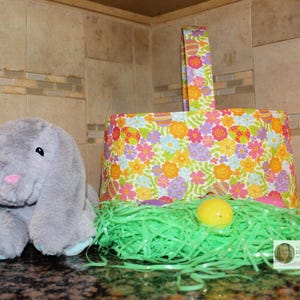 Flowers and Eggs Fabric Easter Basket: Reusable Cotton Basket