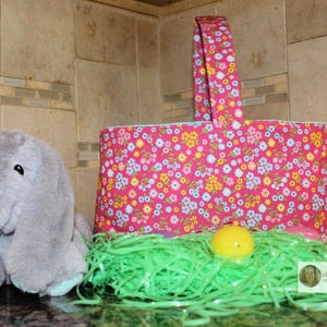 Floral Pink Fabric Easter Basket: Reusable Cotton Basket