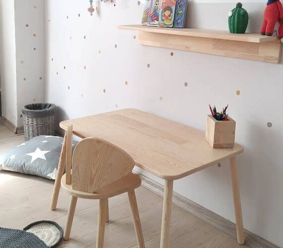 Naturel Solid Wood Mickey Table Chair, Montessori Table And Chair, Wooden Kids Table And Chair Set, Wooden Chair For Kids, Activity Table
