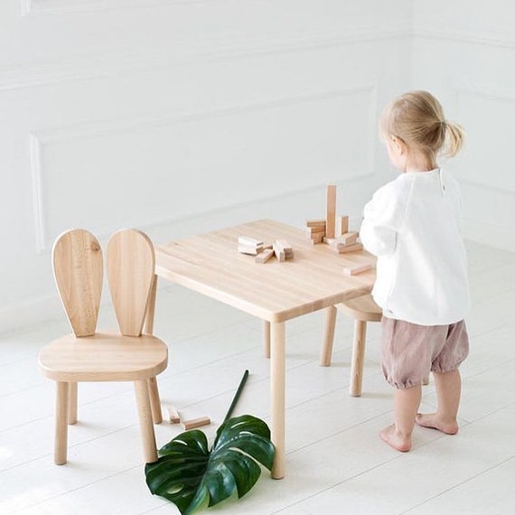 Uitgang Lunch galerij Rabbit Chair Houten Kindertafel En Stoel Set Houten Tafel - Etsy België