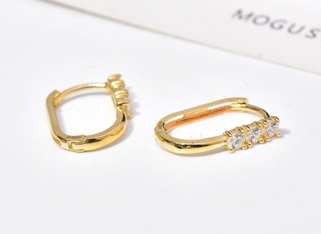 Customized Large 10K Solid Gold Hoop With Zircon,10k Real Gold Hoop