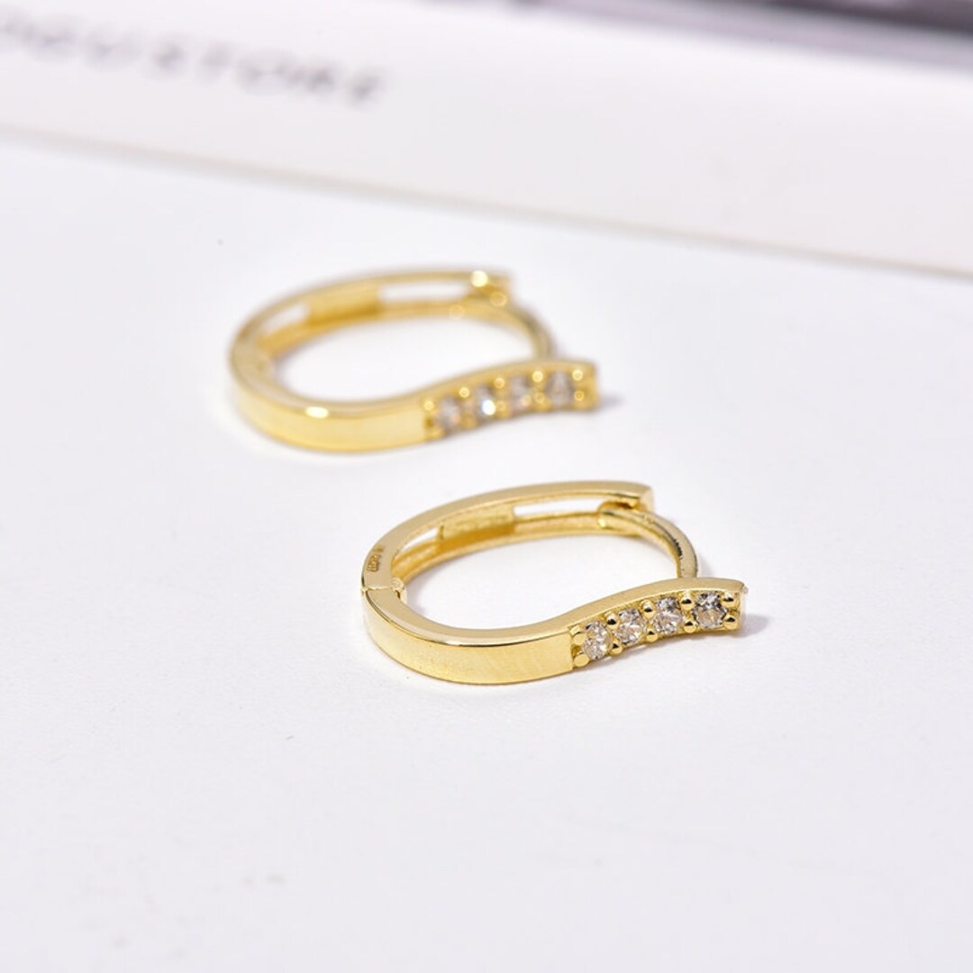 Customized Large 10K Solid Gold Hoop With Zircon10k Real Gold Etsy