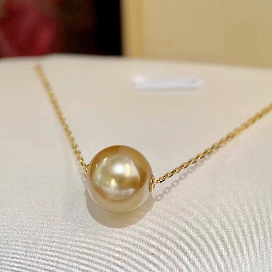 Customized 18K Solid Gold Fine Chain With Natural Golden Pearl Pendant ...