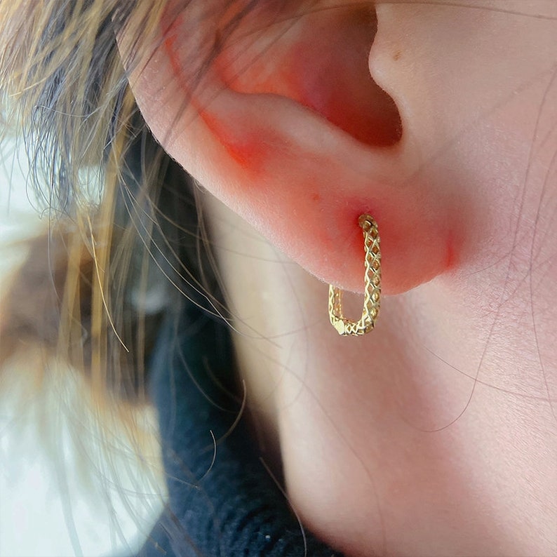 Customized 10K Solid Gold Square Hoop Earrings10k Real Gold Etsy