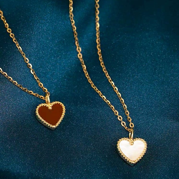 Customized 18K Solid Gold fine chain, heart charm pendant necklace , real 18K gold AU750 solid gold agate necklace