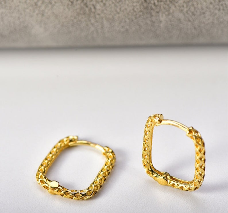 Customized 10K Solid Gold Square Hoop Earrings10k Real Gold Etsy