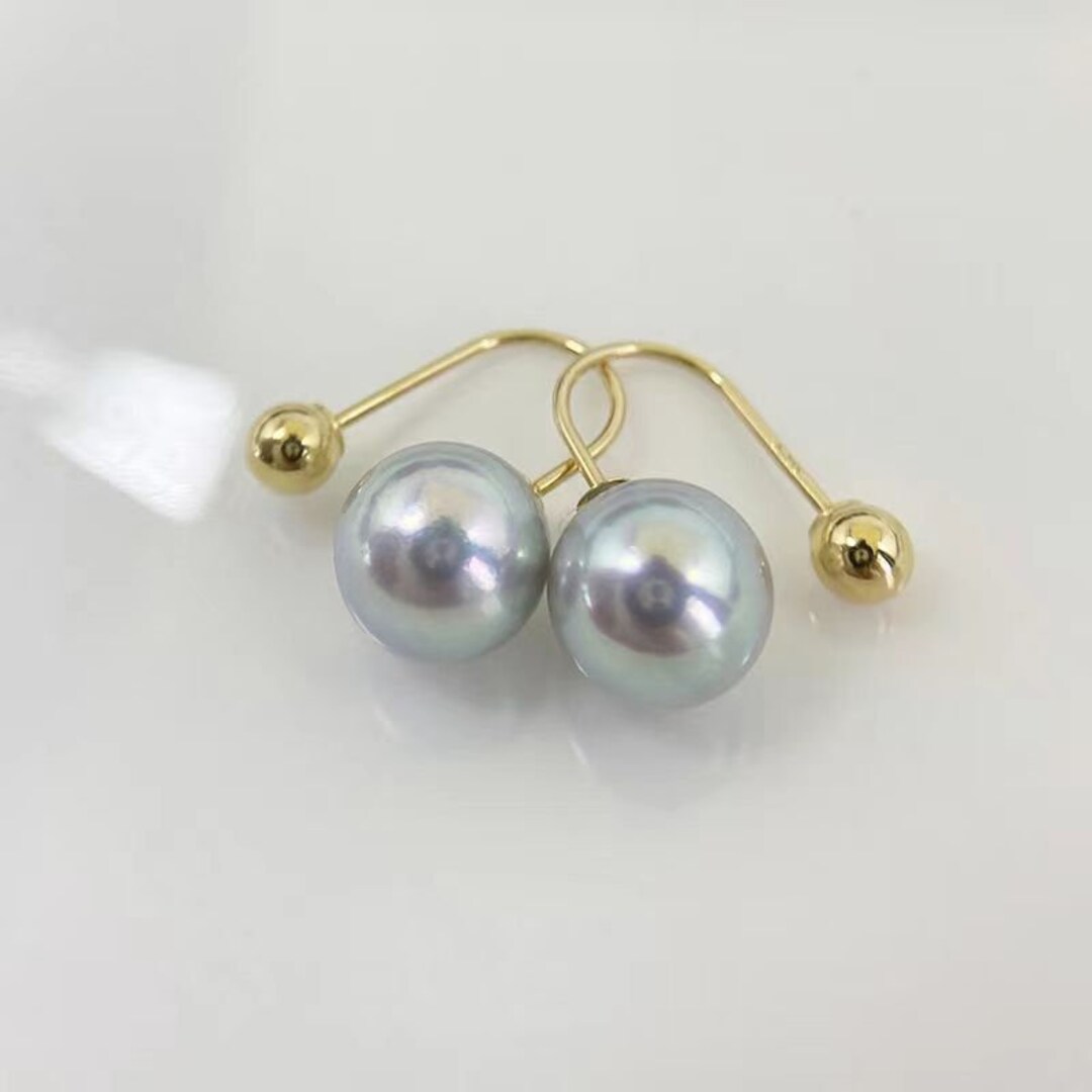 Customized 18K Solid Gold Screw Back Earring Studs With Akoya Gray