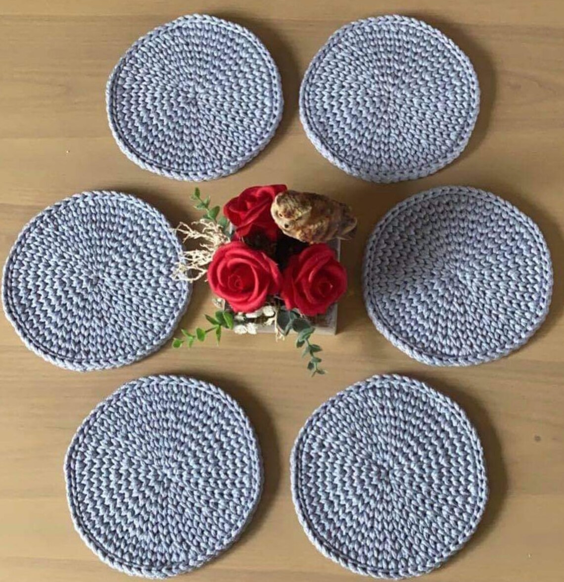 Light Blue Crochet Washable Table Placemats Set Knitted Mats Etsy UK