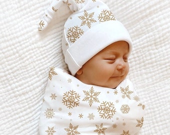 GOLD WINTER FLAKE  Swaddle Hospital Photo Blanket Christmas Baby Outfit Newborn Christmas Baby Boy Coming Home Outfit Christmas Shower