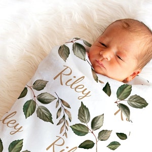 BOHO BABY GIRL Swaddle Blanket Personalized Baby Girl Coming Home Outfit Newborn Name Headband Hat Set Hospital Newborn Photos Prop Leaf
