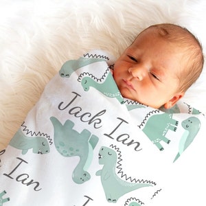 DINOSAUR Baby Blanket Swaddle DINO Personalized Baby Boy Coming Home Outfit Newborn Beanie Hat Baby Shower Gift Hospital Newborn Photos