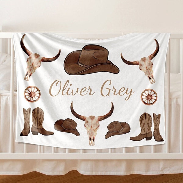 COWBOY BABY Blanket - Personalized Baby Boy Blanket Bedding Western Crib Bedding Cowboy Nursery Bedding Set with Name Boy Baby Shower Gift