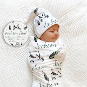 WATERCOLOR GOLF SWADDLE Set -Personalized Golf Baby Blanket Gift Set Golf Nursery Name Sign Birth Announcement Golfer Boy Baby Shower Gift —