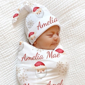 PERSONALIZED BABY GIRL Christmas Swaddle Blanket Santa Newborn Girl Hospital Blanket Christmas Baby Name Outfit Baby Girl Coming Home Outfit