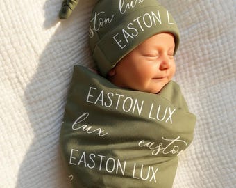BABY BOY BLANKET -Personalized Baby Shower Gift Name Announcement Gown Knotted Hat Set Swaddle Newborn Baby Girl Coming Home Outfit Hospital
