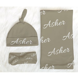 SALE! BABY NAME Swaddle - Baby Boy Swaddle And Hat Set Personalized Newborn Baby Girl Coming Home Outfit Hospital Photo Receiving Blanket