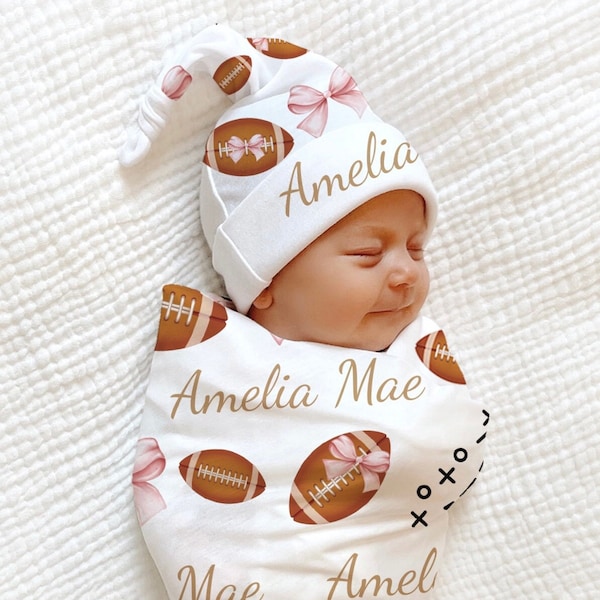 Baby Girl Football Baby Blanket, Personalized Shower Gift Sports Baby Girl Coming Home Outfit Daddy’s Little Girl Football Swaddle Blanket