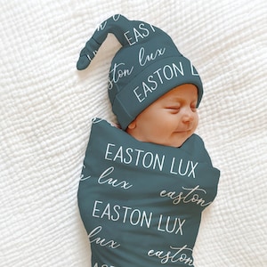 Personalized BABY BLANKET - Baby Shower Gift Baby Boy Gown Knotted Hat Set Swaddle Newborn Baby Girl Coming Home Outfit Hospital