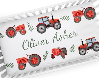 RED TRACTOR Fitted Crib Sheet Nursery Crib Bedding Set Personalized Baby Shower Gift Boy Blanket Changing Pad Cover Car Seat Cover Pillow