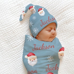 Personalized BABY BOY Christmas Swaddle Blanket Santa Newborn Hospital Blanket Neutral Christmas Baby Name Baby Boy Coming Home Outfit