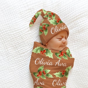 BOHO Christmas FLORAL Swaddle Blanket Personalized Christmas Hospital Photo Blanket Christmas Name Gift Baby Girl Coming Home Outfit Shower