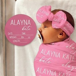 BABY NAME Birth Stat Sign Gift Set, Baby Shower Gift Personalized Birth Announcement Plaque Baby Name Sign Hospital Photo Coming Home Outfit