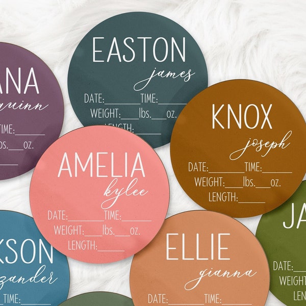 BABY NAME Announcement SIGN, Baby Announcement Circle Baby Birth Announcement Round Baby Name Photo Prop Monogrammed Baby Name Circle