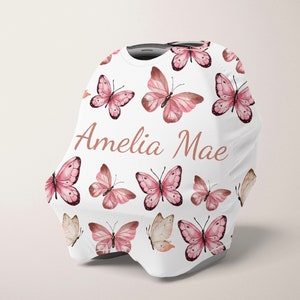 SALE!*** PINK BUTTERFLY Personalized Name car seat cover multi-use multi use hospital coming home reveal girl custom newborn baby shower