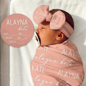 ¡NUEVO! Manta para bebé con nombre - Gorro y diadema personalizados para bebé niño. Conjunto para recién nacida para la salida del hospital. Manta para foto de hospital.