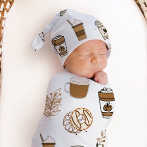 Pumpkin Spice LATTE Swaddle Fall Baby Outfit Coffee Baby Boy Coming Home Outfit Gender Neutral Baby Shower Gift Hat Halloween