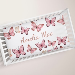 SALE!***PINK BUTTERFLY Crib Sheet Nursery Crib Bedding Set Personalized Baby Shower Gift Blanket Changing Pad Cover Car Seat Cover Bedding