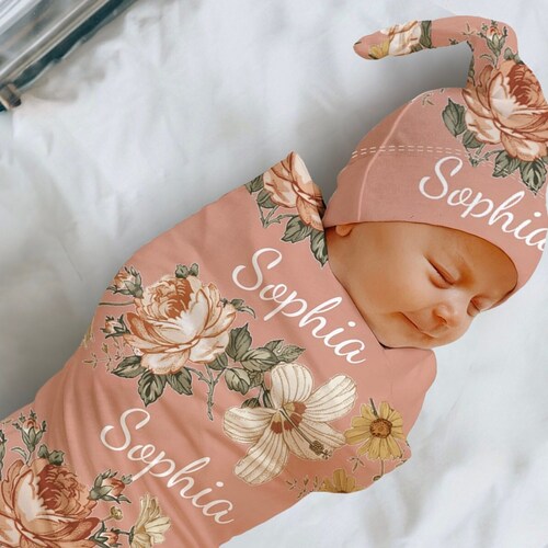 Newborn Girl Swaddle Blanket Headband Personalized Baby Etsy