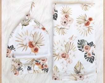 Boho Rose Blumen Swaddle Decke Neugeborene Baby Mädchen Take Home Outfit Pampas Gras Baby Mädchen Geschenk Set Baby Girl Gift Box Krankenhaus