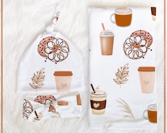 LATTE SWADDLE Donut Baby Outfit Kaffee Baby Mädchen nach Hause kommen Outfit Gender Neutral Baby Shower Geschenk WEIHNACHTEN