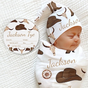 COWBOY Hat Name Blanket Baby Boy Personalized Shower Gift Cow Swaddle Newborn Ranch Coming Home Outfit Hospital Cowboy Boots Hat Deer Set